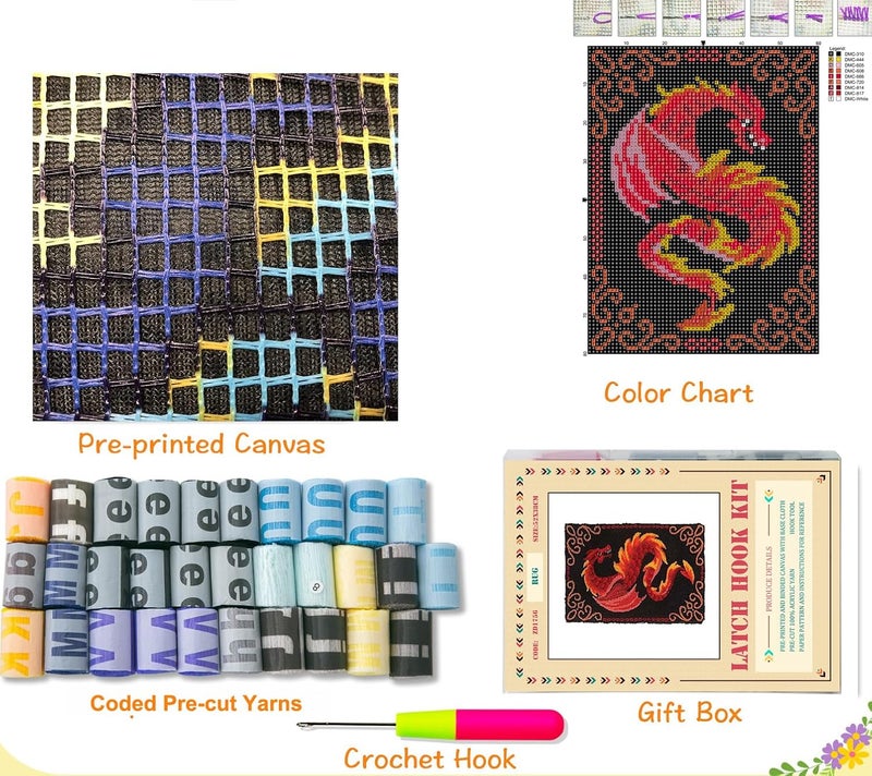 YOOTOM Latch Hook kit Rug DIY Handcrafts for Adults, Pre-Printed Canvas Handmade Carpet Cushion Crochet Yarn Needlework Tapestry 3D Crafts for Home Decor, 20x15in - Image 3